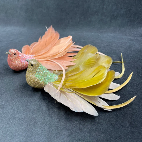 Набор декоративных фигур Райские птахи 22 см., 2 шт., на клипсе, кремовый, оливковый, Christmas DeLuxe (13409)