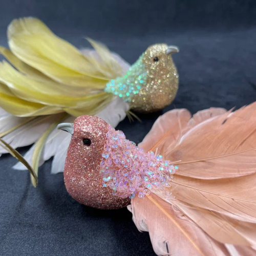 Набор декоративных фигур Райские птахи 22 см., 2 шт., на клипсе, кремовый, оливковый, Christmas DeLuxe (13409)