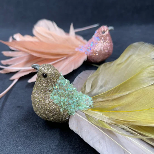 Набор декоративных фигур Райские птахи 22 см., 2 шт., на клипсе, кремовый, оливковый, Christmas DeLuxe (13409)