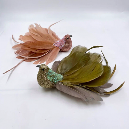 Набор декоративных фигур Райские птахи 22 см., 2 шт., на клипсе, кремовый, оливковый, Christmas DeLuxe (13409)