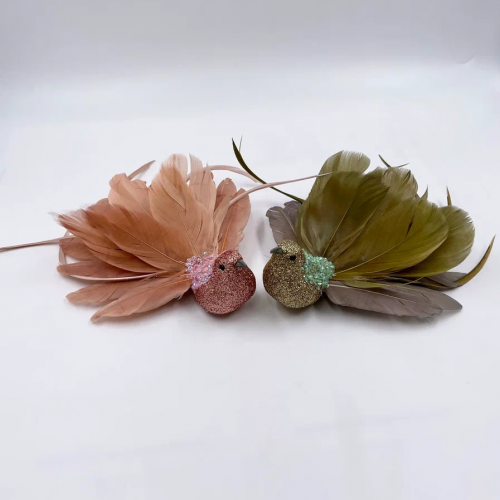 Набор декоративных фигур Райские птахи 22 см., 2 шт., на клипсе, кремовый, оливковый, Christmas DeLuxe (13409)