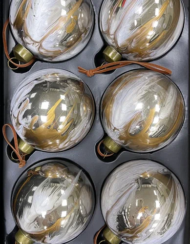 Набор стеклянных шаров Акварель золотая 80 мм., 6 шт., Christmas De Luxe (87205)
