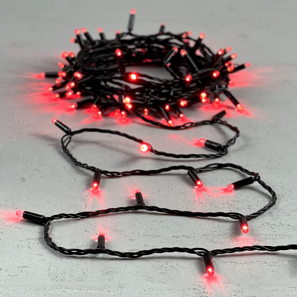 Светодиодная гирлянда с колпачком 100 красных LED ламп 10 м., 24В., черный провод ПВХ, IP65, Beauty Led (PST100CAP-11-1R)