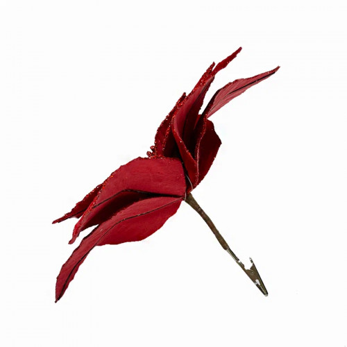 Декоративный цветок Пуансеттия 28 см., красный, на клипсе, Christmas DeLuxe (89560)