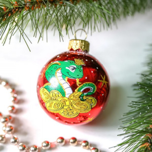 С29/2 Стеклянный шар Змея 60 мм., красный, Ёлочка