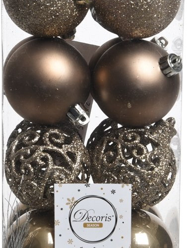 Набор пластиковых шаров Белль 60 мм, коричневый, 16 шт, Kaemingk (020874)
