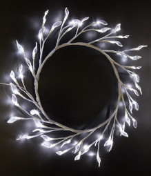 Светодиодная флористика Венок с листьями 3 м., 220V, 48 холодных белых LED ламп, белый провод, Beaut