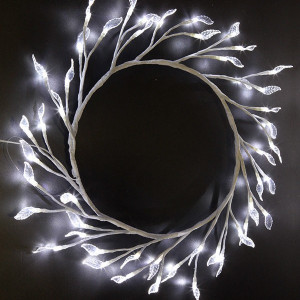 Светодиодная флористика Венок с листьями 3 м., 220V, 48 холодных белых LED ламп, белый провод, Beaut