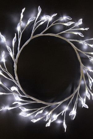 Светодиодная флористика Венок с листьями 3 м., 220V, 48 холодных белых LED ламп, белый провод, Beaut