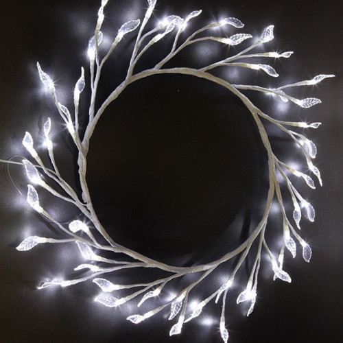 Светодиодная флористика Венок с листьями 3 м., 220V, 48 холодных белых LED ламп, белый провод, Beaut