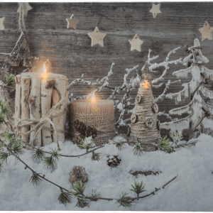 Светодиодное панно Свечи в декоре - Снежный лес 30*40 см с LED огнями, Kaemingk (483231/3)