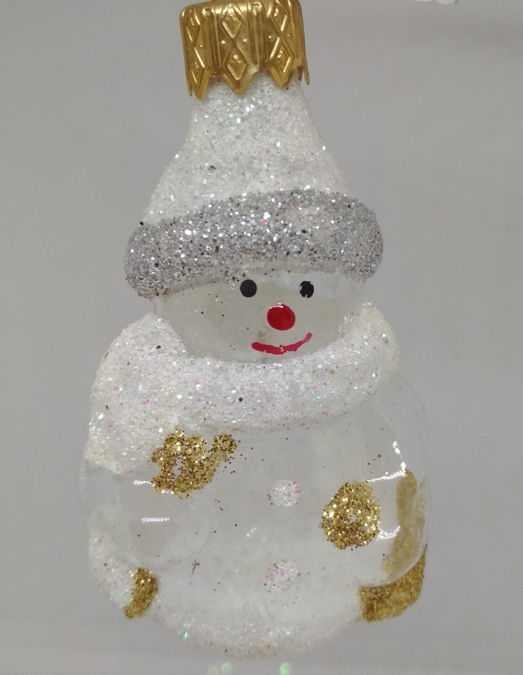 Елочное украшение Снеговик с метлой h-9 см., стекло, в подарочной упаковке, Батик (ФУ-407/П)
