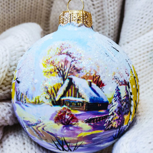 Стеклянный шар Снежная зима 65 мм., в подарочной упаковке, Коломеев (КУ-65-224246)