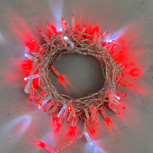 Светодиодная гирлянда с колпачком 100 красных LED ламп 10 м., мерцание, 24В., прозрачный провод ПВХ, IP65, LTC (PST100BLWCAP-10-1R)