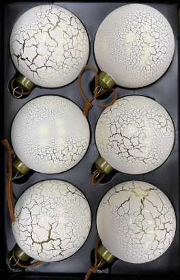 Набор стеклянных шаров Рождественские 80 мм., 6 шт., белый с кракелюром, Christmas De Luxe (87207)