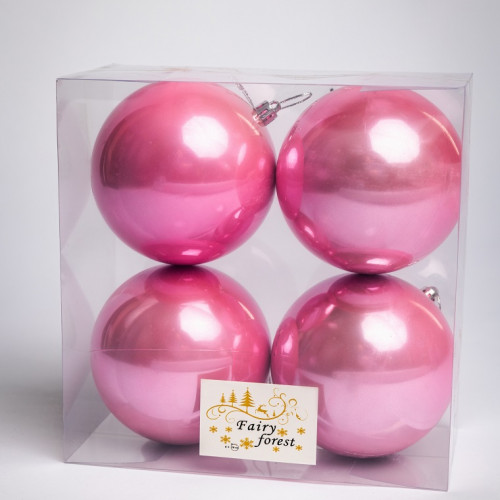 Набор пластиковых шаров Глория 100 мм., нежно-розовый перламутр, 4 шт., ЕлкиТорг (150417)