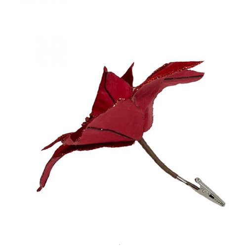 Декоративный цветок Пуансеттия 20 см., красный, на клипсе, Christmas DeLuxe (89561) в Санкт-Петербурге