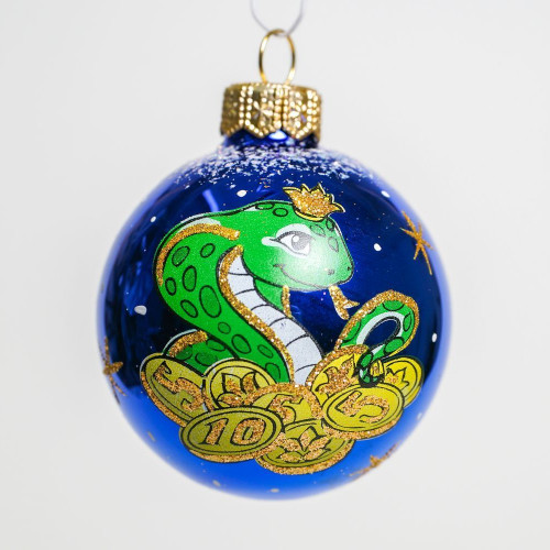 С29/3 Стеклянный шар Змея 60 мм., синий, Ёлочка
