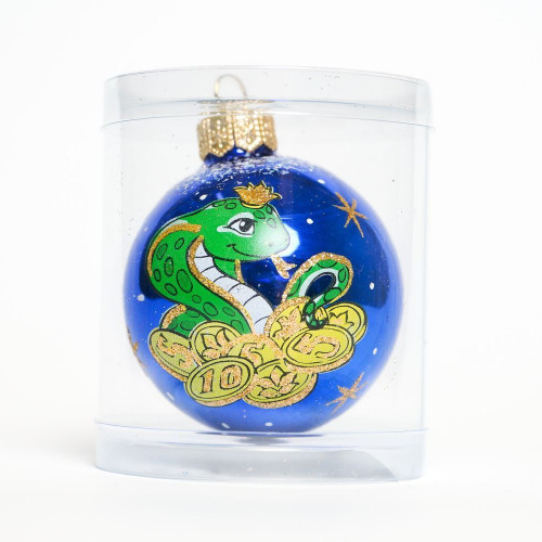 С29/3 Стеклянный шар Змея 60 мм., синий, Ёлочка