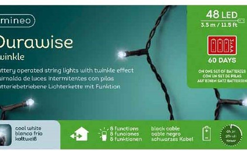 Светодиодная гирлянда на батарейках с контроллером 3.5 м., 48 холодных белых LED ламп, 3 батарейки типа АА, черный ПВХ провод, Kaemingk (497120)