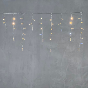  Светодиодная  бахрома с колпачком 4,9 x 0,5 м тепло-белая с мерцанием белого диода 220В, 200 LED, провод прозрачный ПВХ, IP65 (PIL200BLWCAP-10-2WW)