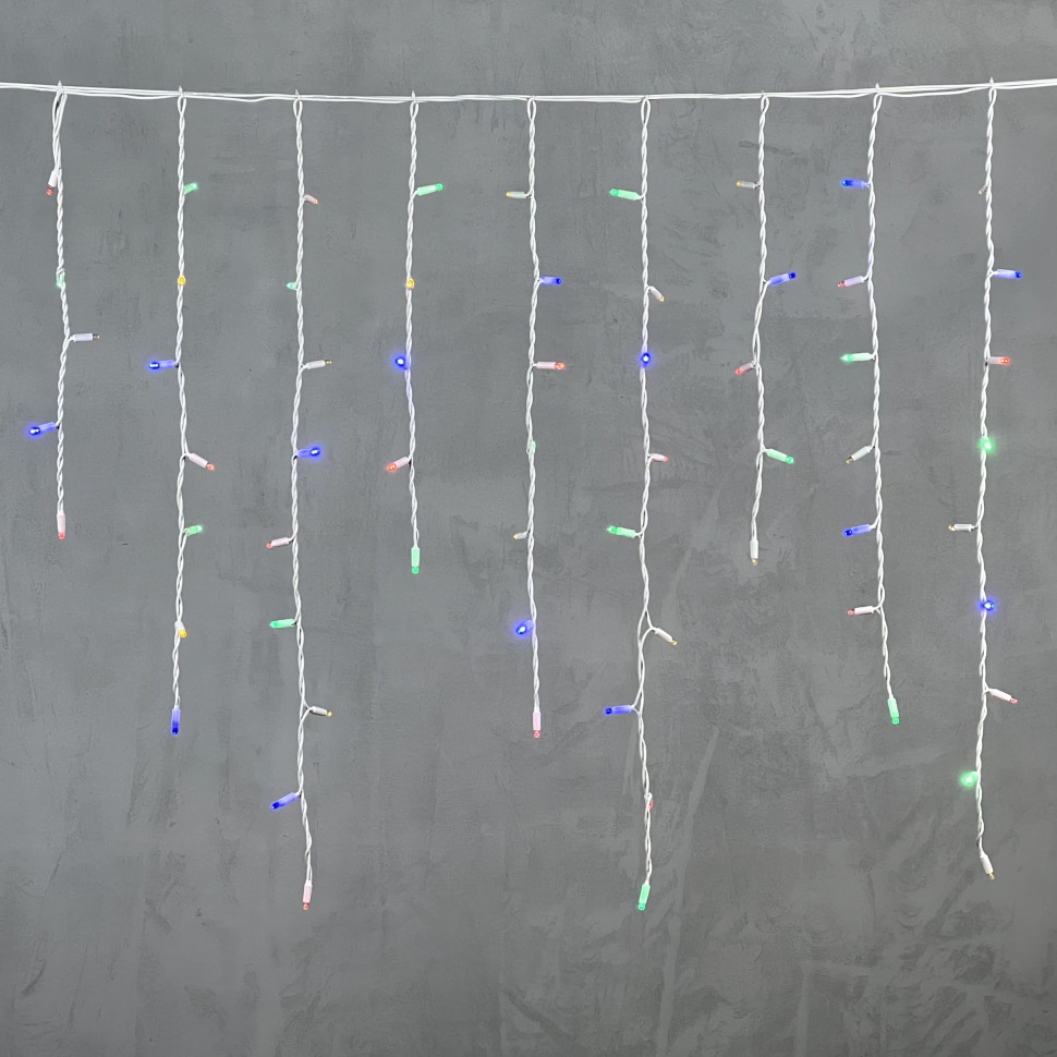 Светодиодная бахрома с колпачком 3,2*0,9 м., 168 разноцветных LED ламп, каучуковый белый провод, LTC (LL168-8-2M)