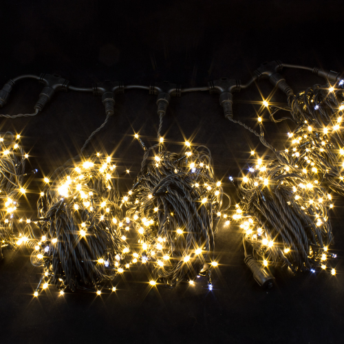 Комплект гирлянд для деревьев 5*20 м, 1000 теплых белых LED, мерцание, 220V, черный каучук IP 65, Winner (WW.072.7B.1000×5.F+)