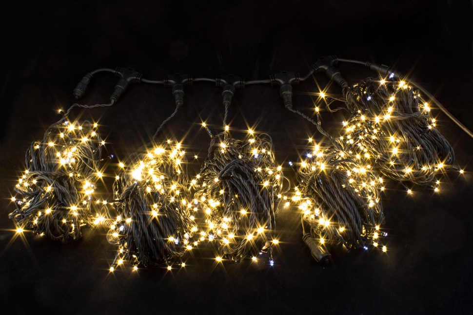 Комплект гирлянд для деревьев 5*20 м, 1000 теплых белых LED, мерцание, 220V, черный каучук IP 65, Winner (WW.072.7B.1000×5.F+)