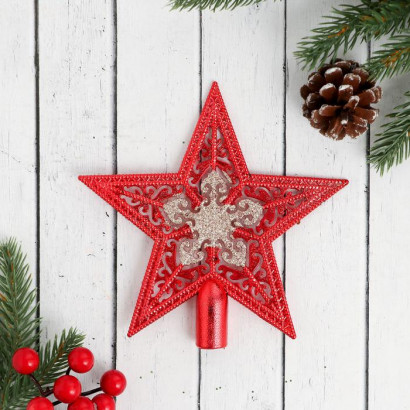 Макушка звезда Снежинка 15х14,5 см., серебристо-красный, Зимнее Волшебство (3557026)    