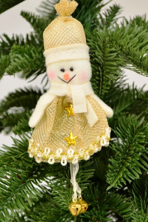 Снеговичок золотистый с колокольчиками 14 х 6 см, (XR004)