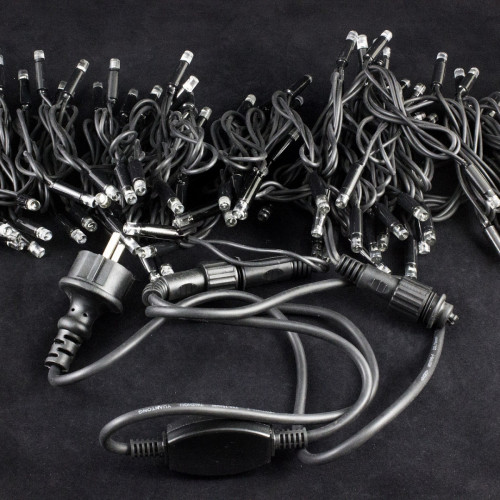 Светодиодная нить с мерцающим диодом 10 м., 220V, 100 синих LED ламп, черный каучук, соединяемая, Winner Light (b.01.7B.100+)