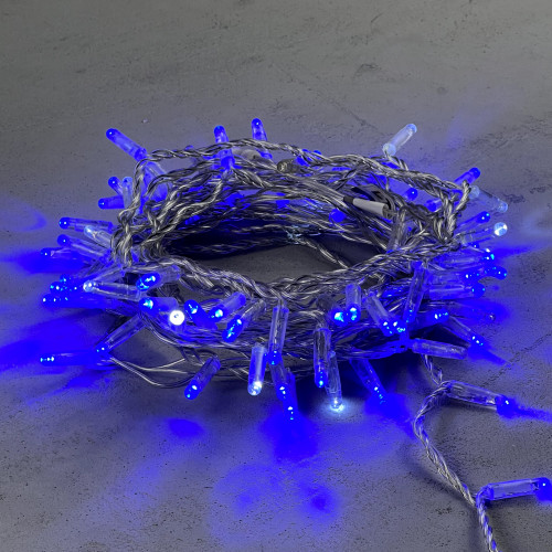 Светодиодная гирлянда с колпачком 100 синих LED ламп 10 м., мерцание, 24В., прозрачный провод ПВХ, IP65, LTC (PST100BLWCAP-10-1B)