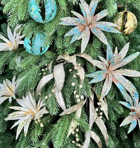 Ветвь-цветок Кариота бирюзовая 30 см., 1 шт., Christmas DeLuxe (86735) 