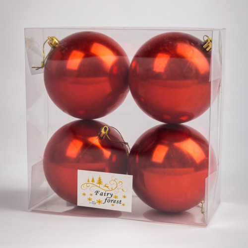 Набор пластиковых шаров Глория 100 мм., красный перламутр, 4 шт., ЕлкиТорг (150419)