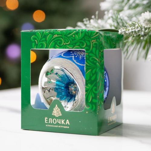 С2250/2 Стеклянный шар Прелесть 85 мм., синий, Ёлочка