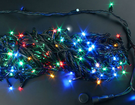 Светодиодная нить с контроллером 20 м., 220V, 200 разноцветных LED ламп, черный ПВХ провод, Rich LED (RL-T20C2-B/M) — 