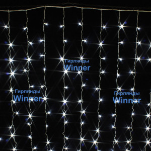 Занавес с мерцающим диодом 3*2 м., 220V, 360 холодных белых LED ламп, соединяемый, прозрачный провод, Winner Light (w.03.5T.360+)