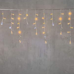 Светодиодная бахрома с колпачком 4,9 x 0,5 м желтая с мерцанием белого диода 220В, 200 LED, провод прозрачный ПВХ, IP65 (PIL200BLWCAP-10-2Y)