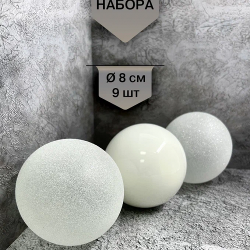 Набор стеклянных шаров Первый снег 80 мм., 9 шт., Christmas DeLuxe (13882) в Санкт-Петербурге