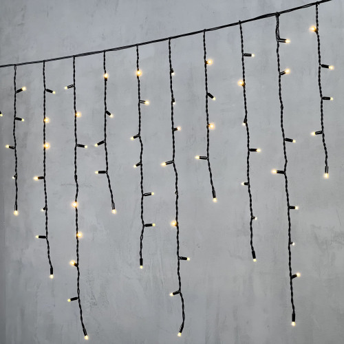 Светодиодная бахрома с колпачком 3,2*0,9 м., 168 теплых белых LED ламп, каучуковый черный провод, LTC (LL168-1-2WW)