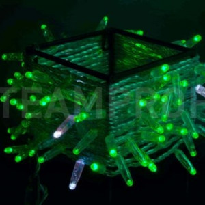 Светодиодная нить 100 зеленых LED ламп, 10 м., 24В, мерцание, прозрачный провод ПВХ, Teamprof (TPF-S10CF-24V-CT/G)