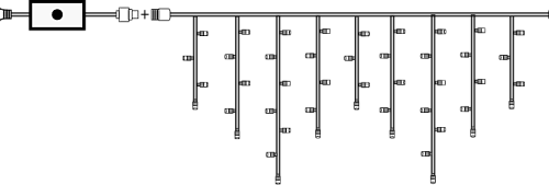 Светодиодная мерцающая бахрома 3 м., нити 0,3*0,5*0,7 м., 160 теплых белых LED, черный каучук, IP 65, соединяемая, Winner (ww.02.7B.160.F+)