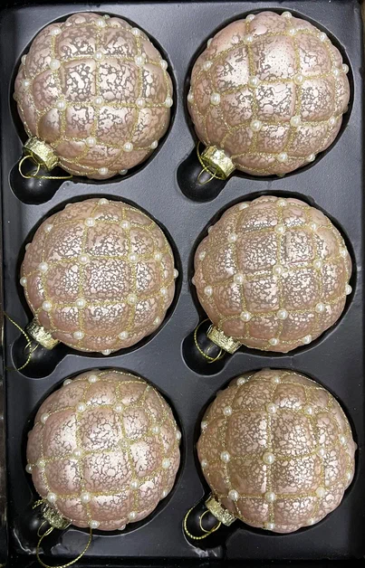 Набор стеклянных шаров Зефирное царство  80 мм., 6 шт., светло-розовый, Christmas DeLuxe (87211)