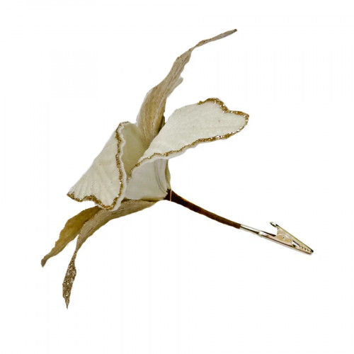 Декоративный цветок Пуансеттия 25 см., кремовый, на клипсе, Christmas DeLuxe (89565) в Санкт-Петербурге