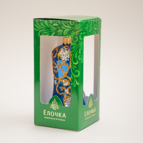 С2183/2 Елочная игрушка-колокольчик Вензель, стекло, синий,  Ёлочка