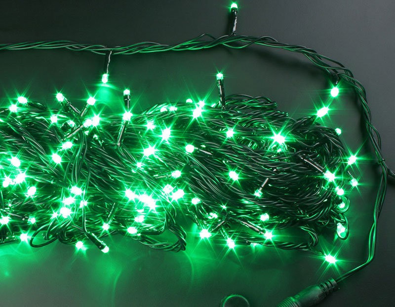 Светодиодная нить с контроллером 20 м., 220V, 200 зеленых LED ламп, черный ПВХ провод, Rich LED (RL-T20C2-B/G)