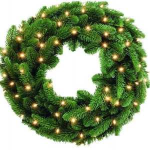 Хвойный венок Нормандия 90 см., 96 ламп, темно-зеленый, Triumph Tree (73738)
