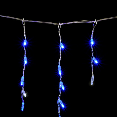  Светодиодная бахрома с колпачком 4,9 x 0,5 м синяя с мерцанием белого диода 220В, 200 LED, провод прозрачный ПВХ, IP65 (PIL200BLWCAP-10-2B)