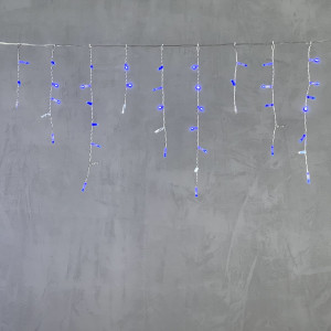  Светодиодная бахрома с колпачком 4,9 x 0,5 м синяя с мерцанием белого диода 220В, 200 LED, провод прозрачный ПВХ, IP65 (PIL200BLWCAP-10-2B)