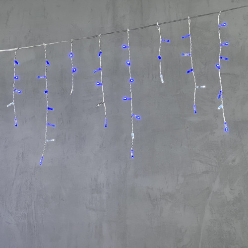  Светодиодная бахрома с колпачком 4,9 x 0,5 м синяя с мерцанием белого диода 220В, 200 LED, провод прозрачный ПВХ, IP65 (PIL200BLWCAP-10-2B)